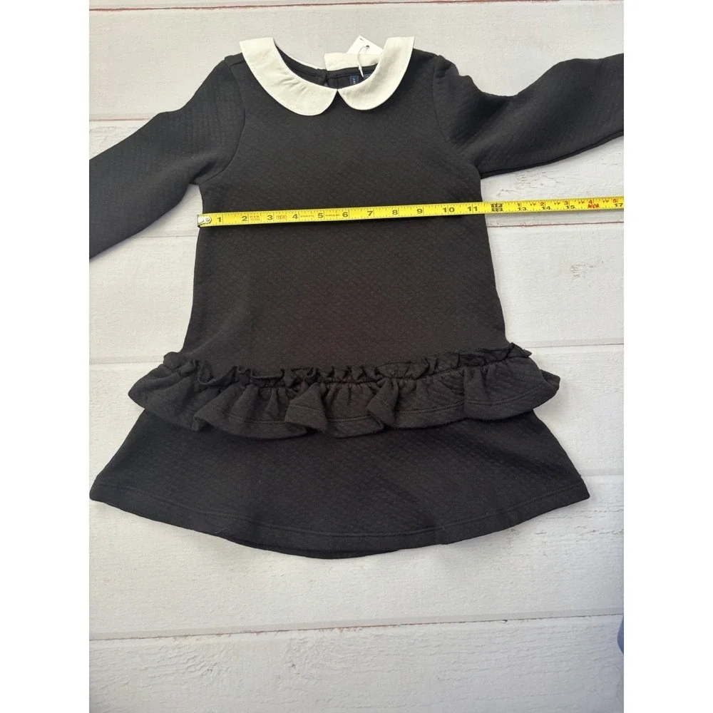 Janie And Jack Girls Black Tiered Dress Ruffles Peter Pan Collar Size 3t Quilted